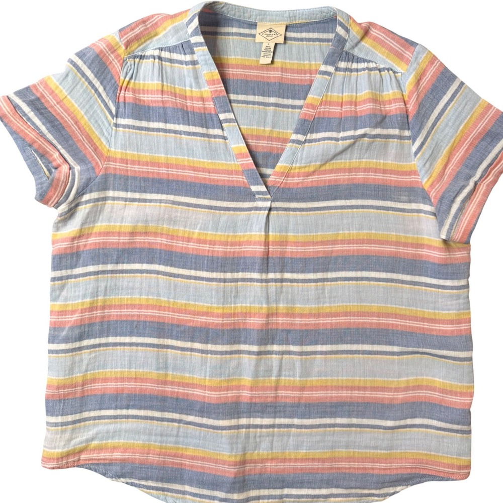 Womens Boxy Striped Cotton Short Sleeve Top Size L Coastal Preppy BOHO‎ Nautical